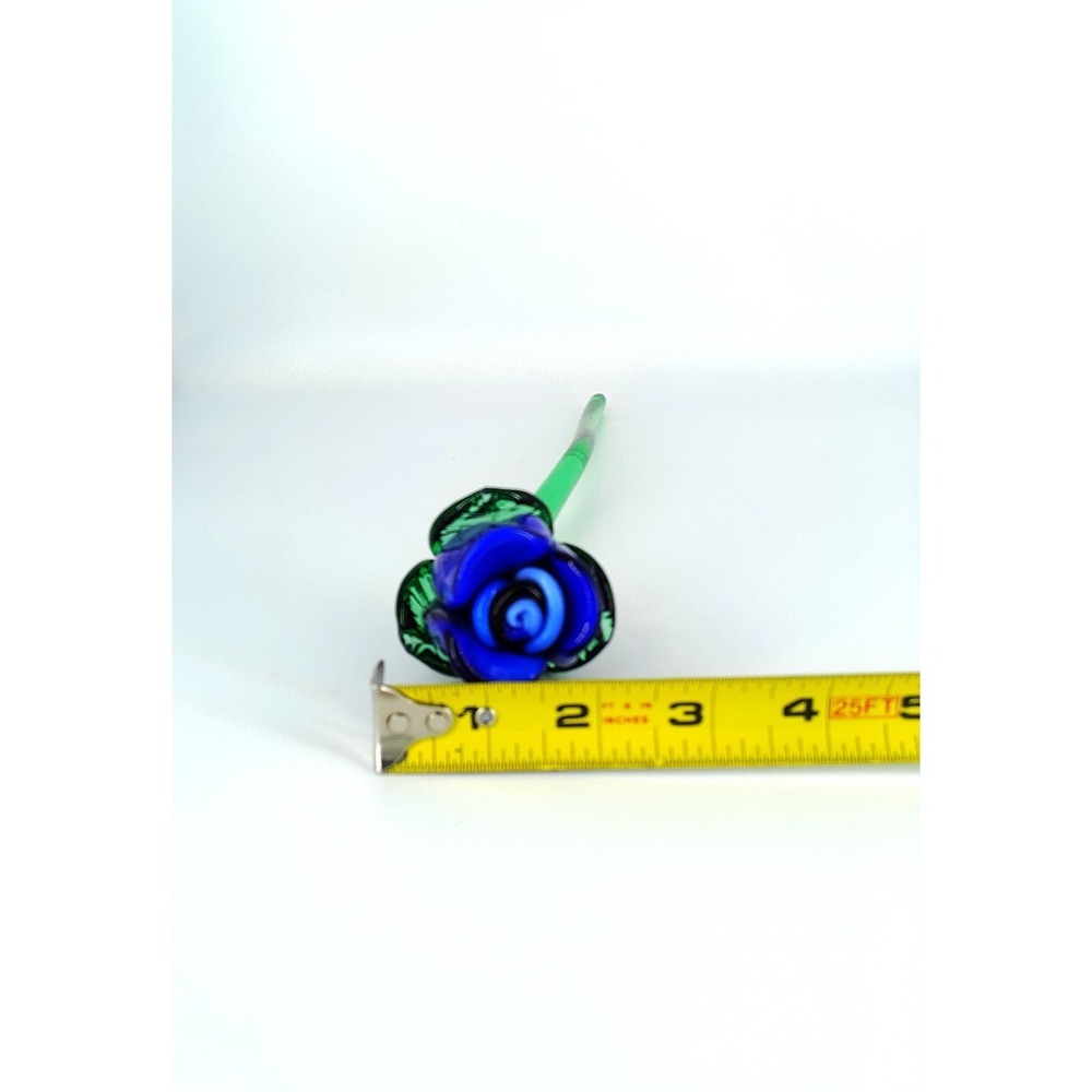 Vintage Murano Style Glass Blown Long Stem 13-3/4" Blue Glass Rose - Picture 8 of 9